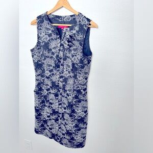 Black jacquard dress knee length, rose detail.